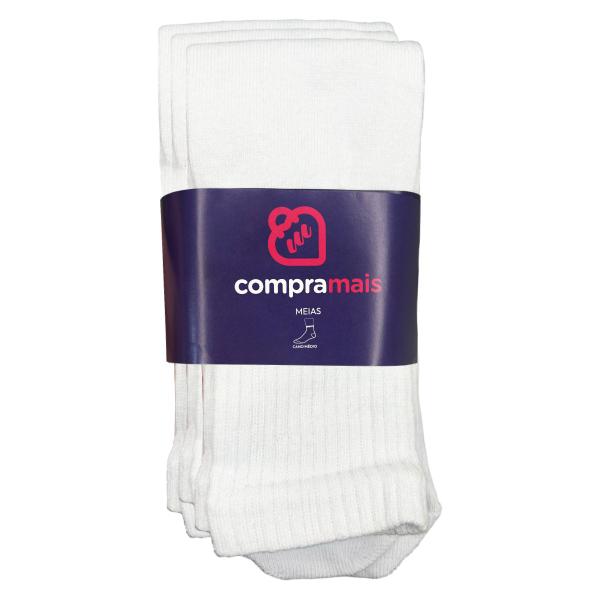 Imagem de Kit 3 Pares de Meias Compramais Cano Médio Algodão Branco