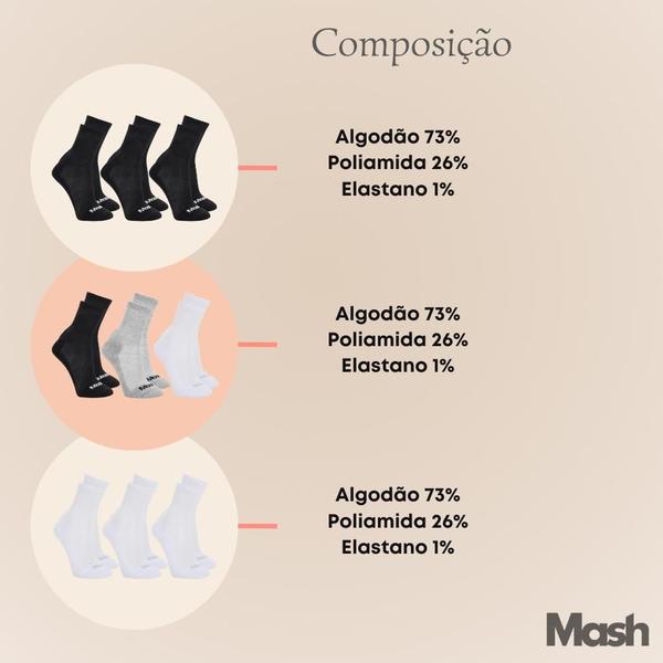 Imagem de Kit 3 Pares de Meias Mash Longa em Algodão Modelo Cano Médio Esportiva Para Corrida Caminhada