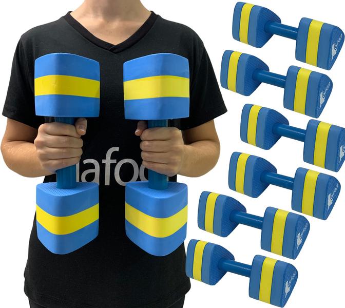 Imagem de Kit 3 Pares Halteres Hidroginástica EVA DF1092 M Dafoca Sports Azul/Amarelo