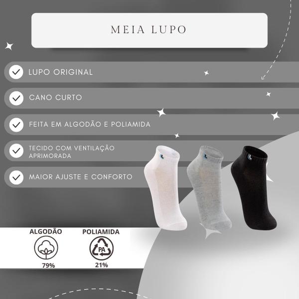 Imagem de Kit 3 Pares Meias Cano Curto Masculina Unissex Lupo Algodão 3225