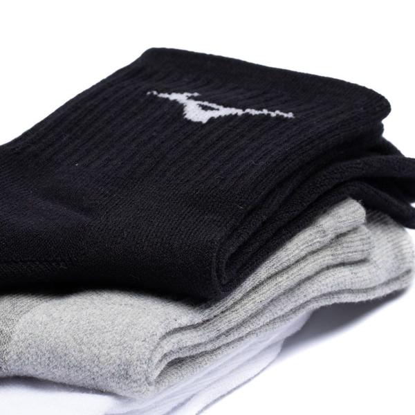 Imagem de Kit 3 Pares Meias Esportivas Mizuno Cano Médio Cinza/Branco/Preto