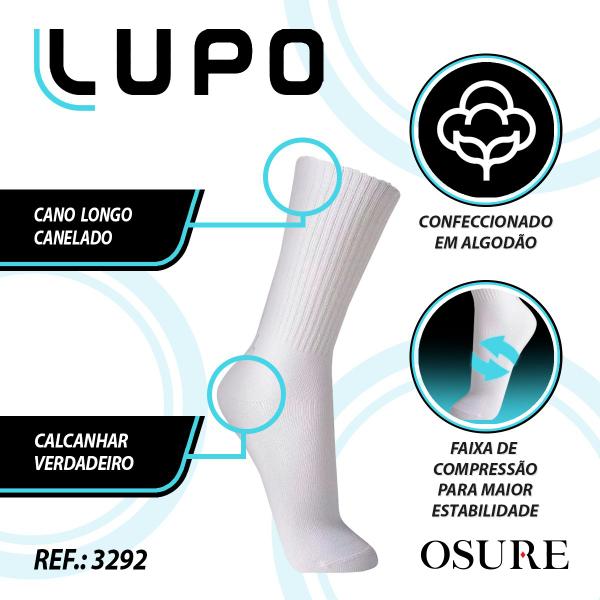 Imagem de Kit 3 Pares Meias Lupo Cano Alto Longo Masculina Feminina Algodão Calcanhar Verdadeiro Original 3292