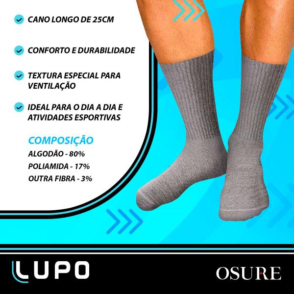 Imagem de Kit 3 Pares Meias Lupo Cano Alto Longo Masculina Feminina Algodão Calcanhar Verdadeiro Original 3292