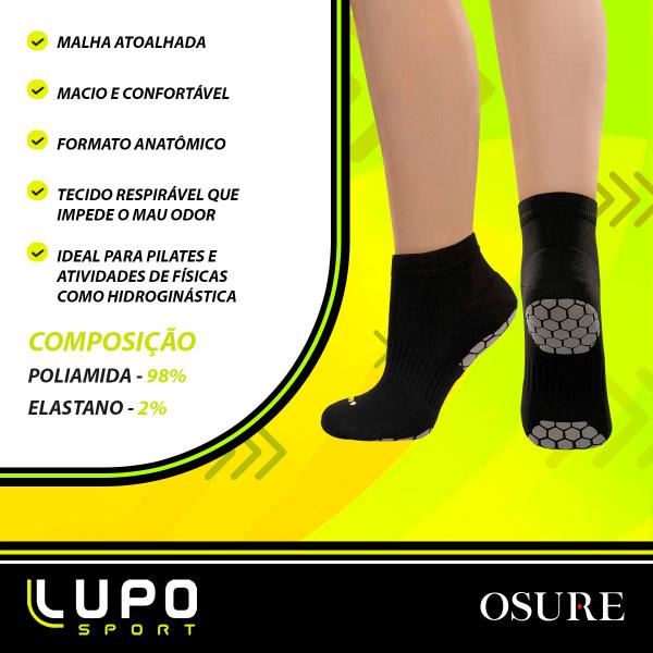 Imagem de Kit 3 Pares Meias Lupo Original Antiderrapante Pilates Yoga Masculina Feminina Hidroginástica 3310