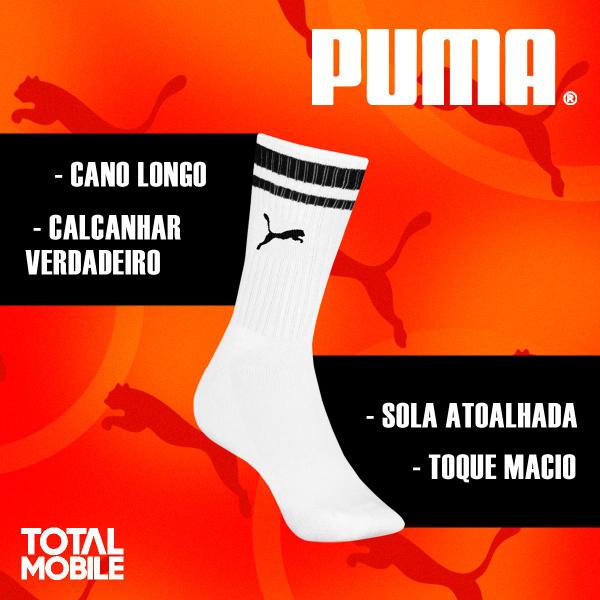 Imagem de Kit 3 Pares Meias Puma Cano Alto Masculina Algodão Meia Masculina Feminina Academia Sport Original