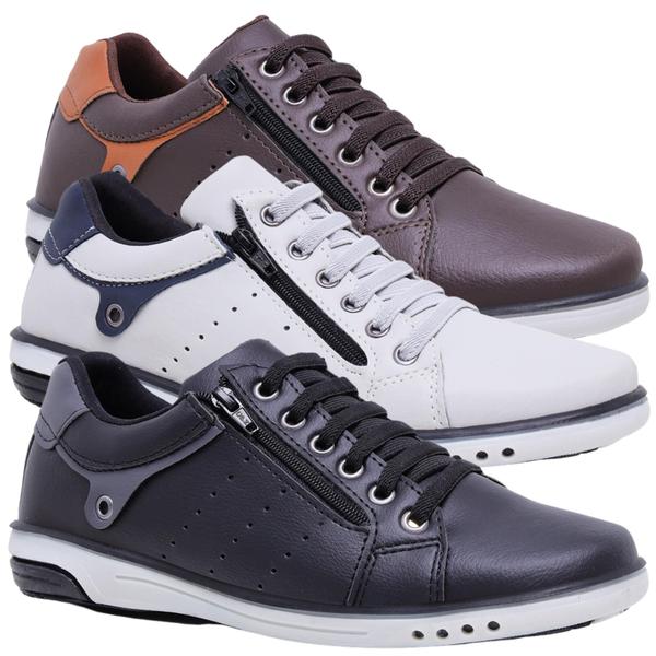 Kit Pares Sapatênis Masculino Casual Fechamento Elastico e Ziper