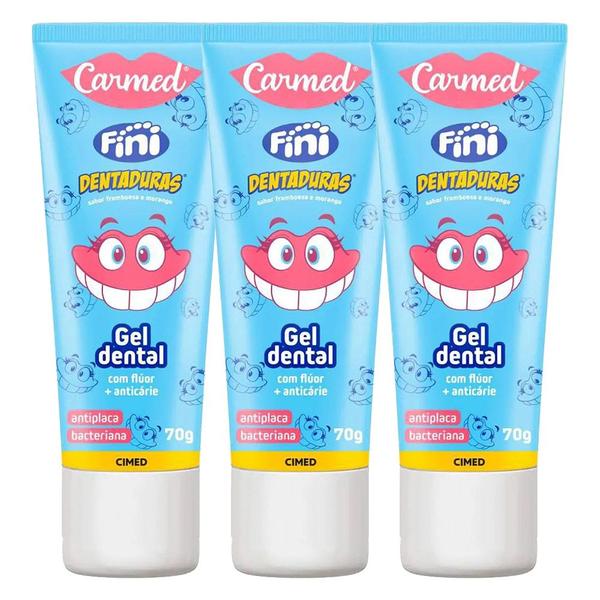 Imagem de Kit 3 Pasta de Dente Fini Dentadura Creme Dental Gel 70g com Flúor Carmed