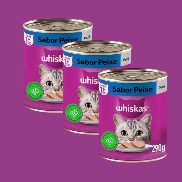 Imagem de Kit 3 PATÊ PARA GATOS ADULTOS PEIXE WHISKAS LATA 290G