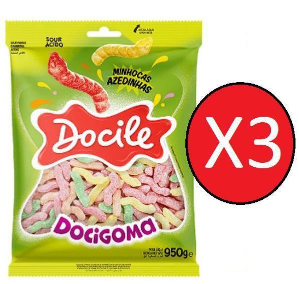 Kit 3 Pcts Bala Goma Docigoma Minhoca Azedinha 950G Docile Imagem de Kit 3 Pcts Bala Goma Docigoma Minhoca Azedinha 950G Docile