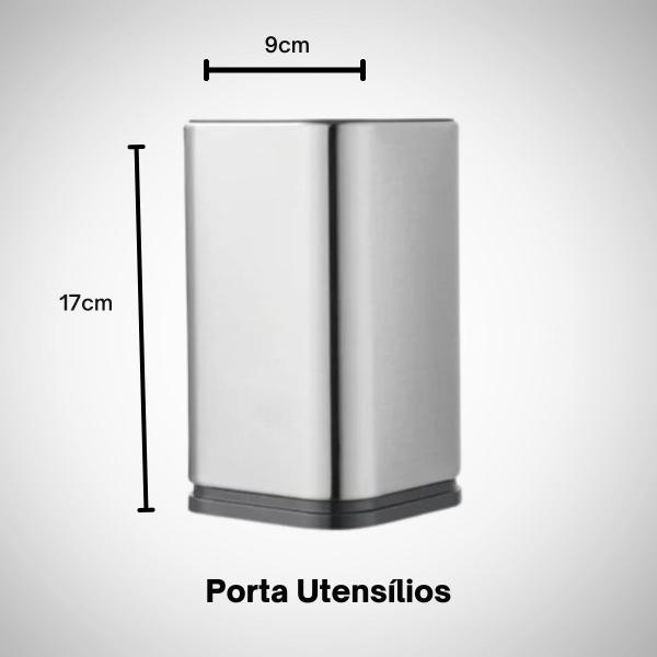 Imagem de Kit 3 Peças Cepo Porta Talher Inox Tabua Corte Plástico 