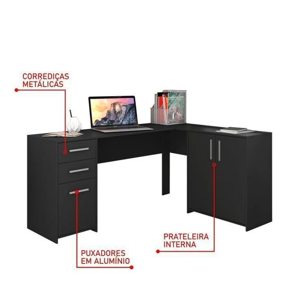 Imagem de Kit 3 Peças com Mesa para Escritório em L, Armário Multiuso Alto Aberto e Armário Fechado