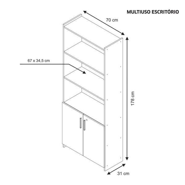 Imagem de Kit 3 Peças com Mesa para Escritório em L, Armário Multiuso Alto Aberto e Armário Fechado