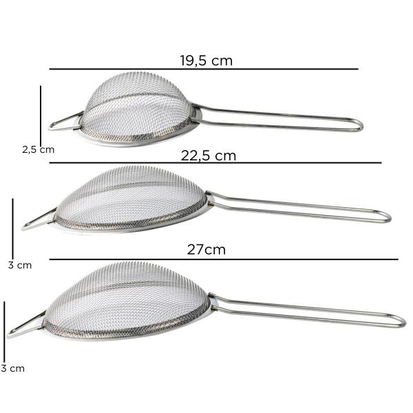 Imagem de kit 3 Peças Conjunto Peneiras Coador De Inox Utensílios Cozinha 8cm 10cm e 12cm polvilhar Coar