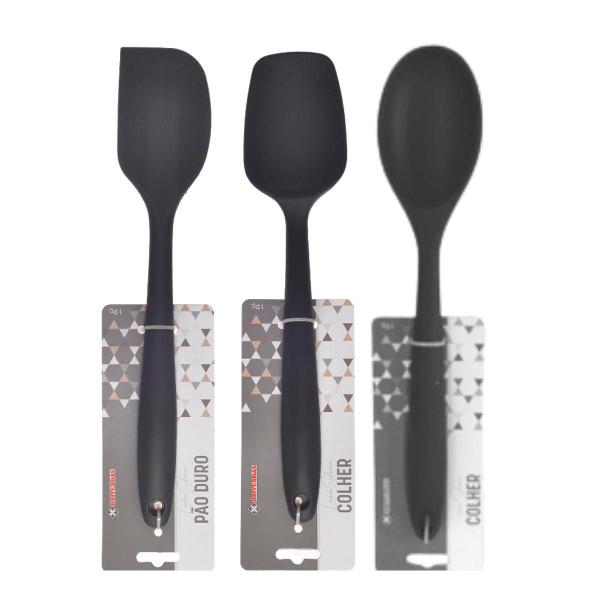 Imagem de Kit 3 Peças de Utensílios Espátulas e Colher Preto