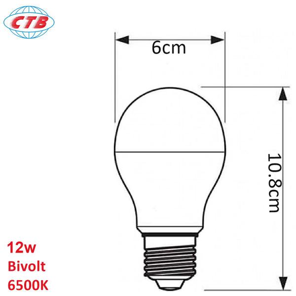 Imagem de Kit 3 Peças Lâmpada Bulbo Led A60 12W Bivolt E27 Branco Frio