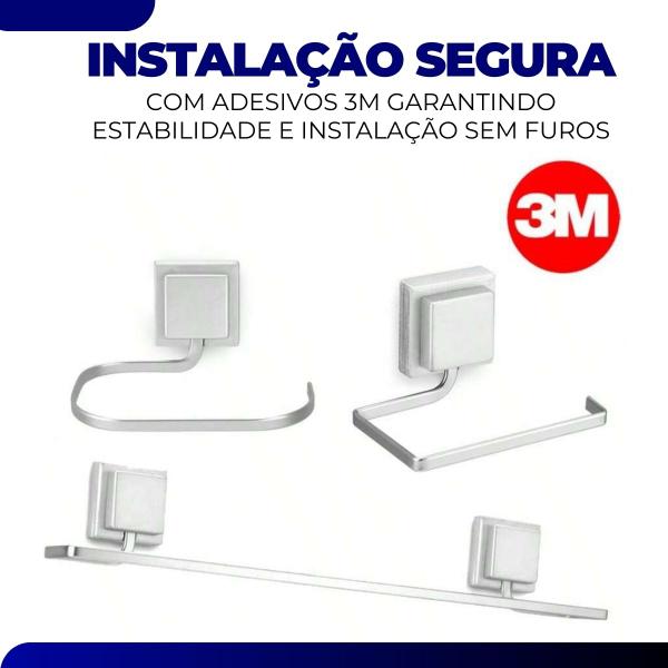 Imagem de Kit 3 Peças Luxo Para Lavabo Banheiro Cromo Fosco Acessórios