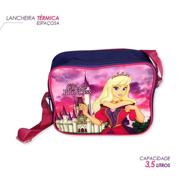 Imagem de Kit 3 peças Mochila Infantil Escolar com desenhos de Princesas Rosa/Roxo + estojo e lancheira para viajem escola meninos crianças - Sortido