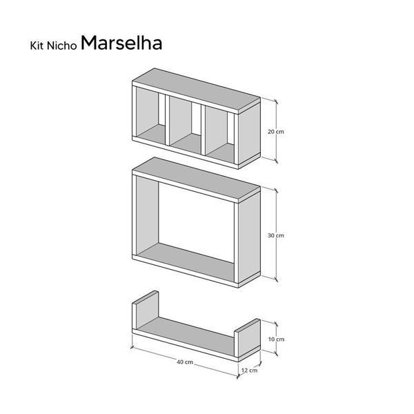 Imagem de Kit 3 Peças Nicho Prateleira para Banheiro Branco 40 x 12cm