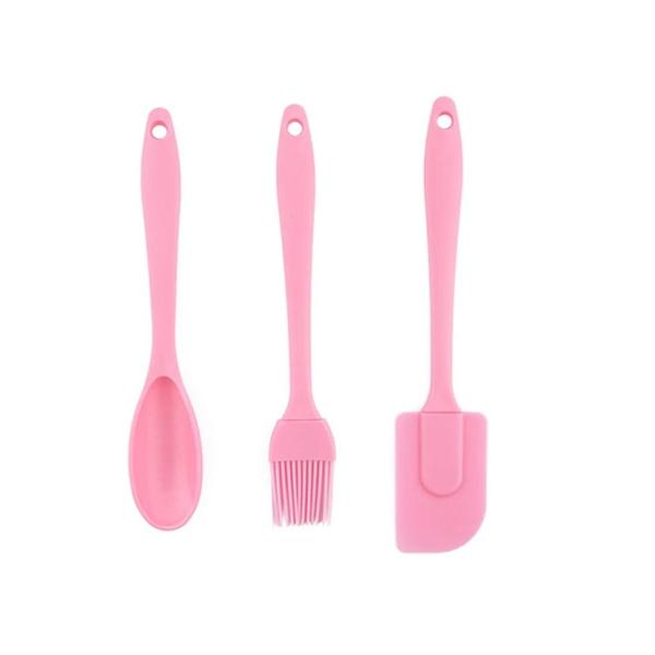 Imagem de Kit 3 Peças para Cozinha Utensílios Confeiteiro Espátula Pincel Colher em Silicone