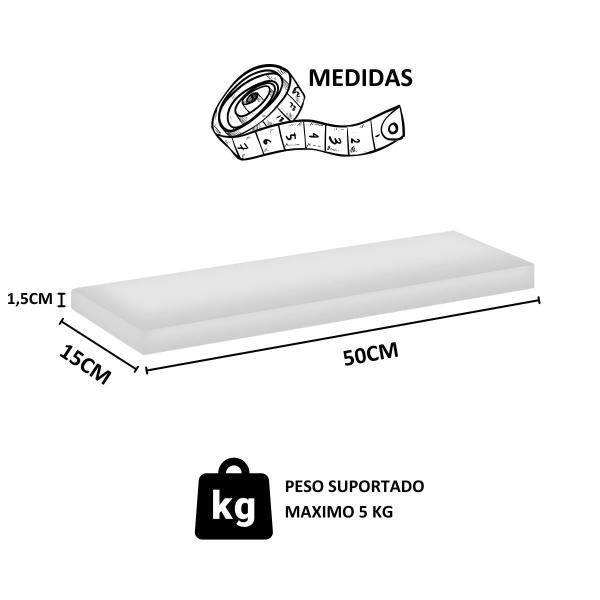 Imagem de Kit 3 Peças Prateleira Mdf Branca Suporte Invisível 15X50