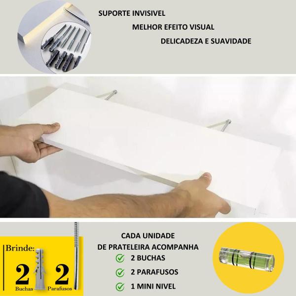 Imagem de Kit 3 Peças Prateleira Mdf Branca Suporte Invisível 20X60