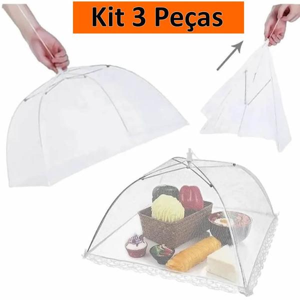 Imagem de Kit 3 Peças Protetor Alimentos Renda Cobre Bolo Fruta 43CM