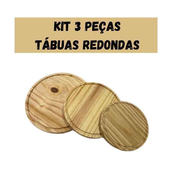 Imagem de Kit 3 Peças Tábua Redonda Corte Churrasco 28/24/19 Pinus