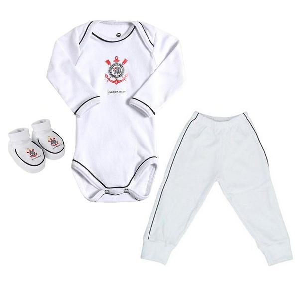 Imagem de Kit 3 Peças Uniforme Bebê do Corinthians Longo Torcida Baby - 034