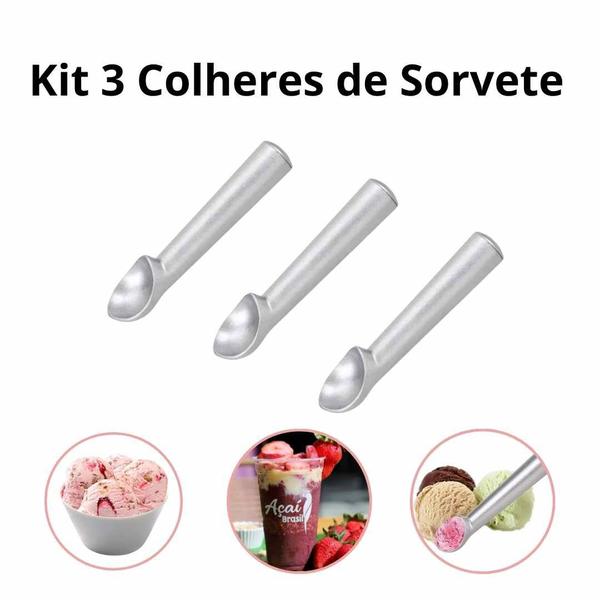 Imagem de Kit 3 Pegador Colher De Sorvete Açaí Profissional Alumínio