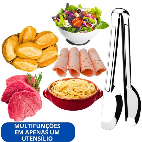 Imagem de Kit 3 Pegador Universal Em Inox Grande 29Cm Pães Bolos Macarrão Massas Salada Carne Frios Ideal