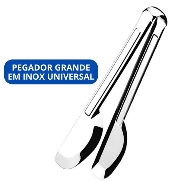 Imagem de Kit 3 Pegador Universal Em Inox Grande 29Cm Pães Bolos Macarrão Massas Salada Carne Frios Ideal