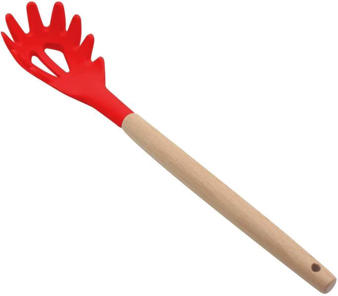 Kit 3 Pegadores Macarrão Silicone Madeira 32cm Vermelho - Udlandia Imagem de Kit 3 Pegadores Macarrão Silicone Madeira 32cm Vermelho