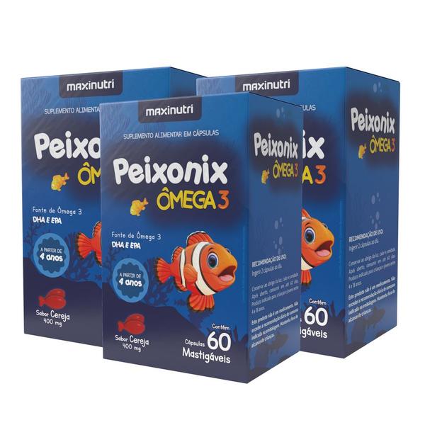 Imagem de Kit 3 Peixonix Ômega 3 Mastigável Cereja 60 Caps Maxinutri