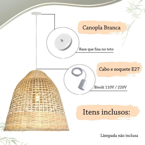 Imagem de Kit 3 Pendente Bamboo Fibra Natural Artesanal Restaurante