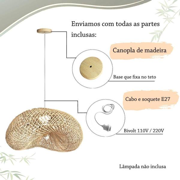 Imagem de Kit 3 Pendente De Fibra Natural Em Rattan E27 Molusco Nat70