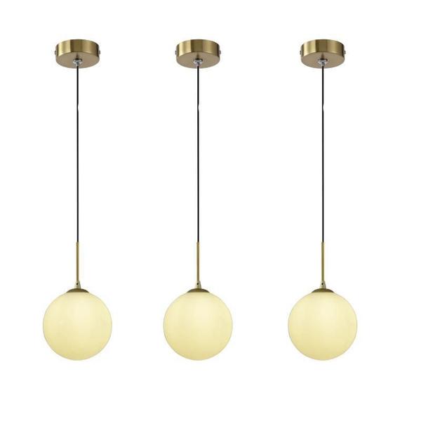 Imagem de Kit 3 Pendente Dourado Globo Vidro Branco Ø12Cm Ball Sala