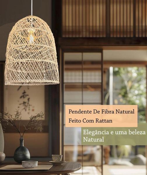 Imagem de Kit 3 Pendente Fibra Natural Rattan Artesanal Boho Mesa