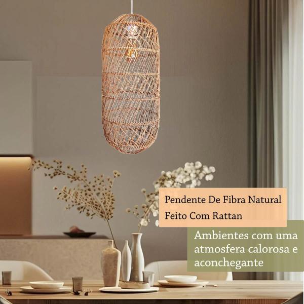 Imagem de Kit 3 Pendente Fibra Natural Rattan Artesanal Restaurante