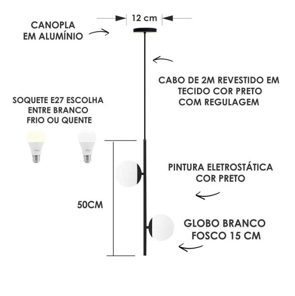 Imagem de Kit 3 Pendente Globo Vidro 15 Jabuticaba Preto Fosco Bq