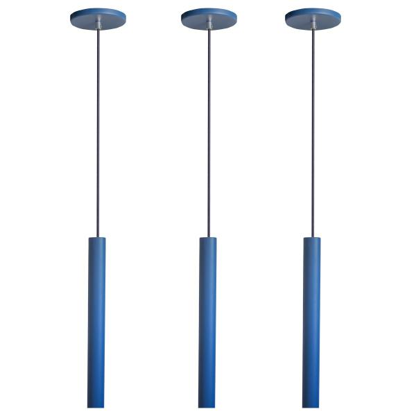 Imagem de Kit 3 Pendente Luminária Tubo Azul 30 Cm