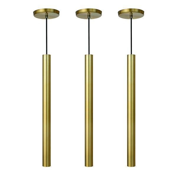Kit 3 Pendente Luminária Tubo Dourado 50 Cm + Lâmpada LED Branco Quente - Iluminar Ambiente Imagem de Kit 3 Pendente Luminária Tubo Dourado 50 Cm + Lâmpada LED Branco Quente