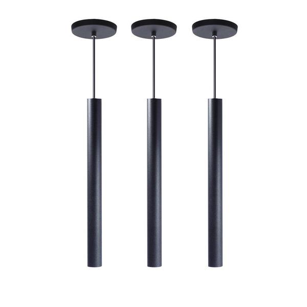 Imagem de Kit 3 Pendente Luminária Tubo Preto 40 Cm + Lâmpada LED Branco Neutro