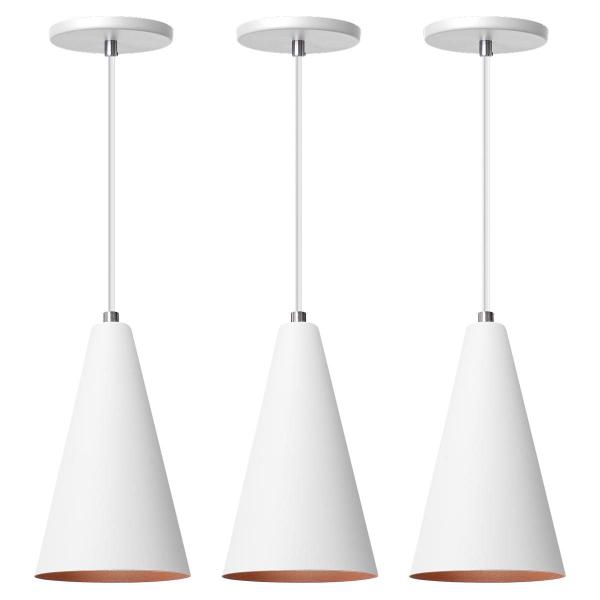 Imagem de Kit 3 Pendente Lustre Luminária Cone Branco