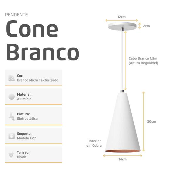 Imagem de Kit 3 Pendente Lustre Luminária Cone Branco