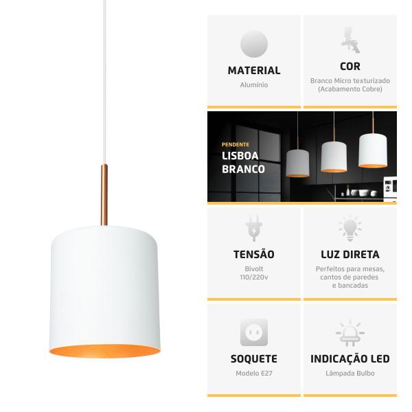 Imagem de Kit 3 Pendente Lustre Luminária Lisboa Branco