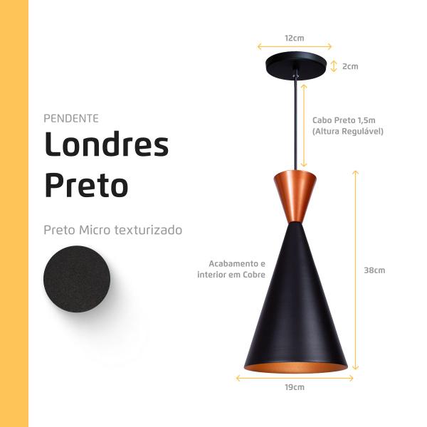 Imagem de Kit 3 Pendente Lustre Luminária Londres Preto Topo Cobre