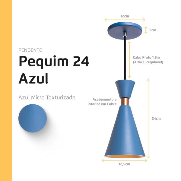 Imagem de Kit 3 Pendente Lustre Luminária Mini Pequim 24cm Azul