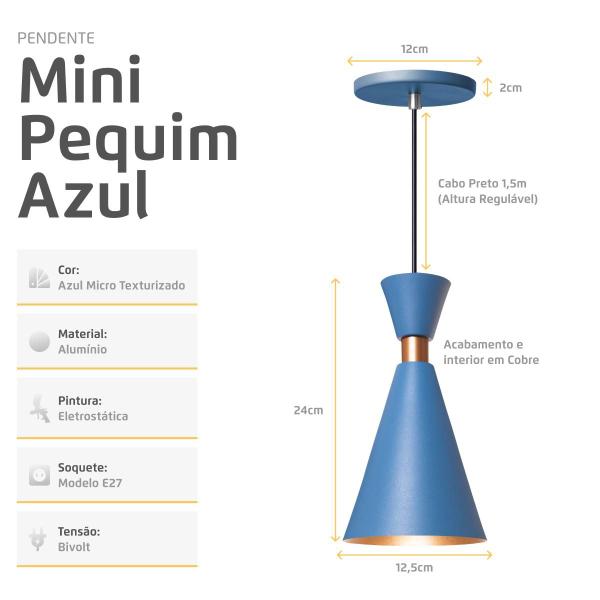 Imagem de Kit 3 Pendente Lustre Luminária Mini Pequim Azul 24cm