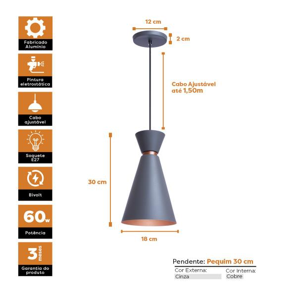 Imagem de Kit 3 Pendente Lustre Luminária Pequim 30cm Cinza