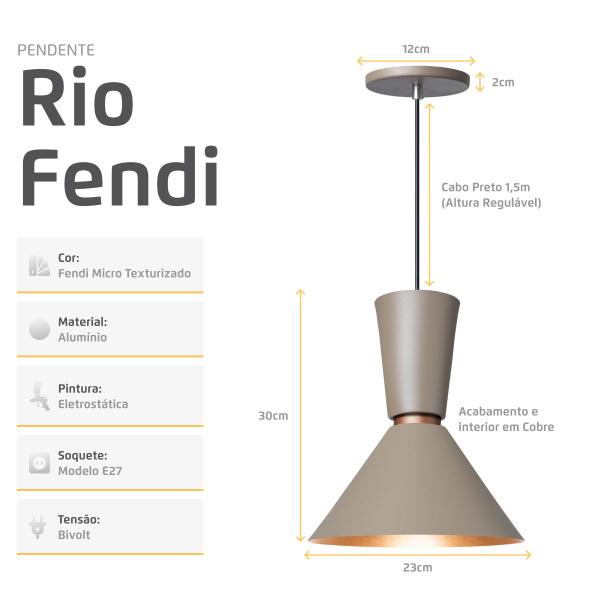 Imagem de Kit 3 Pendente Lustre Luminária Pequim Berlin Rio Cor Fendi